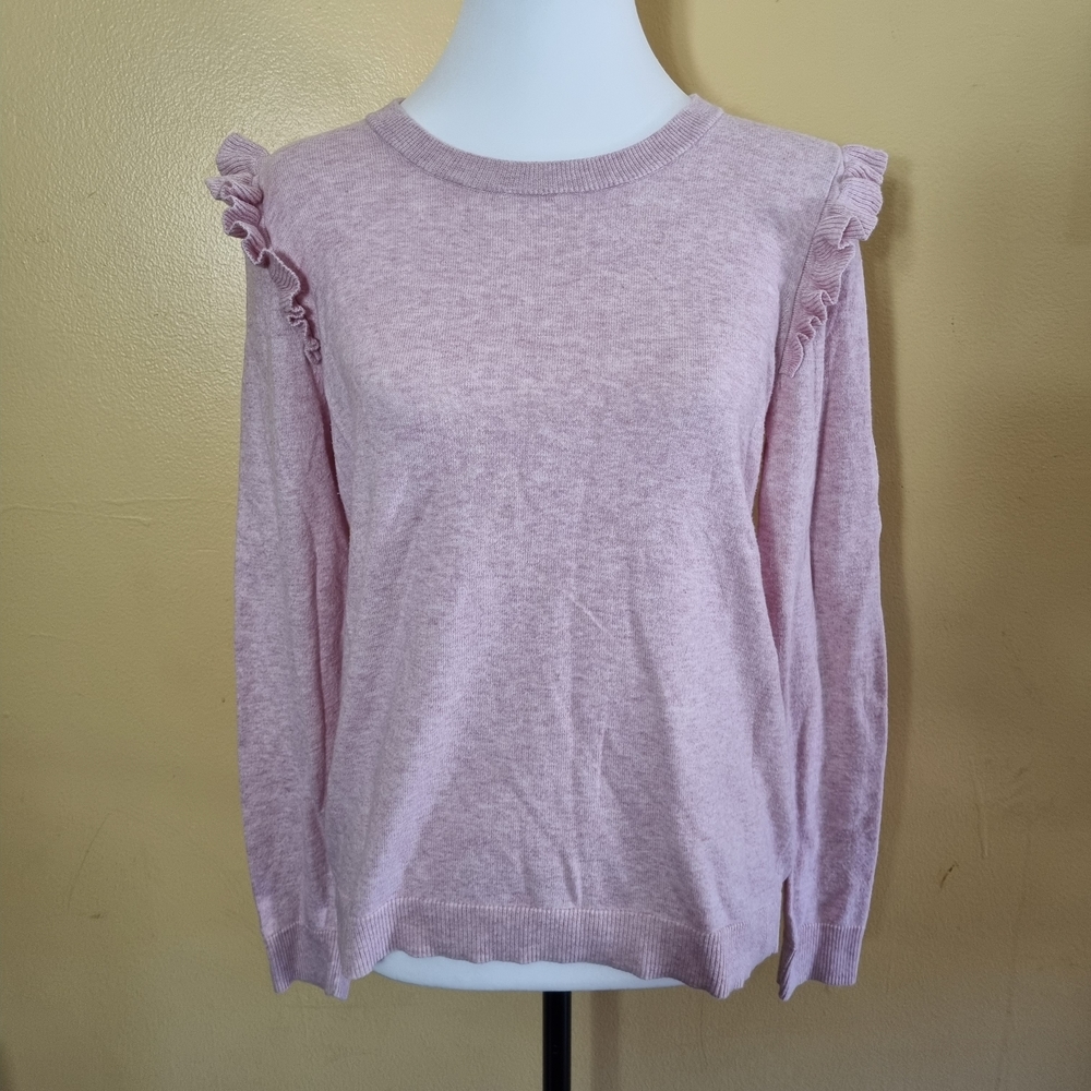 J Crew Womans&Girls Sweater Ruffle Detail Long Sleeve Pink Color size M Used